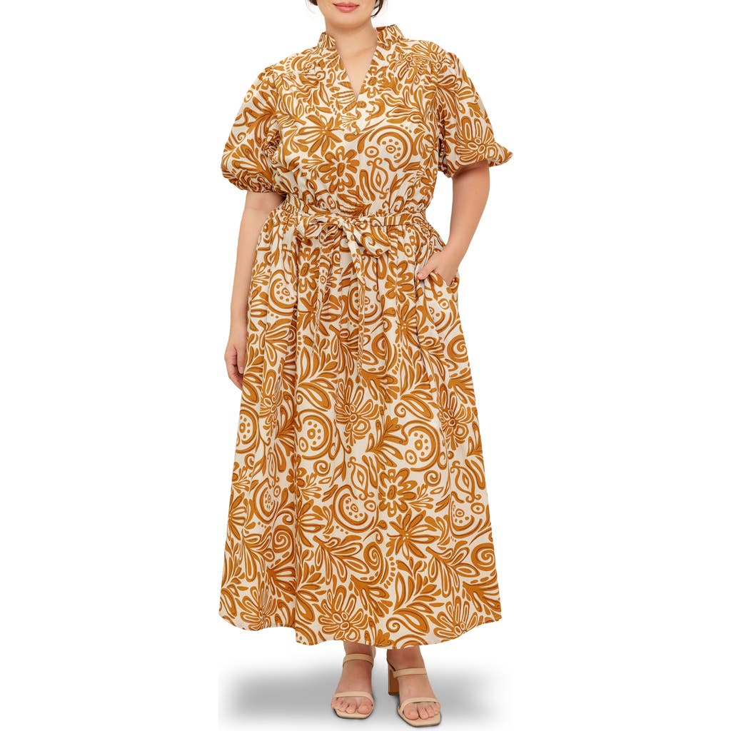 Flying Tomato Printed Cotton Maxi Dress In Brown