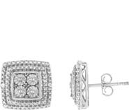 Haus of Brilliance Silver Diamond Accented Square Shaped Milgrain Stud Earrings