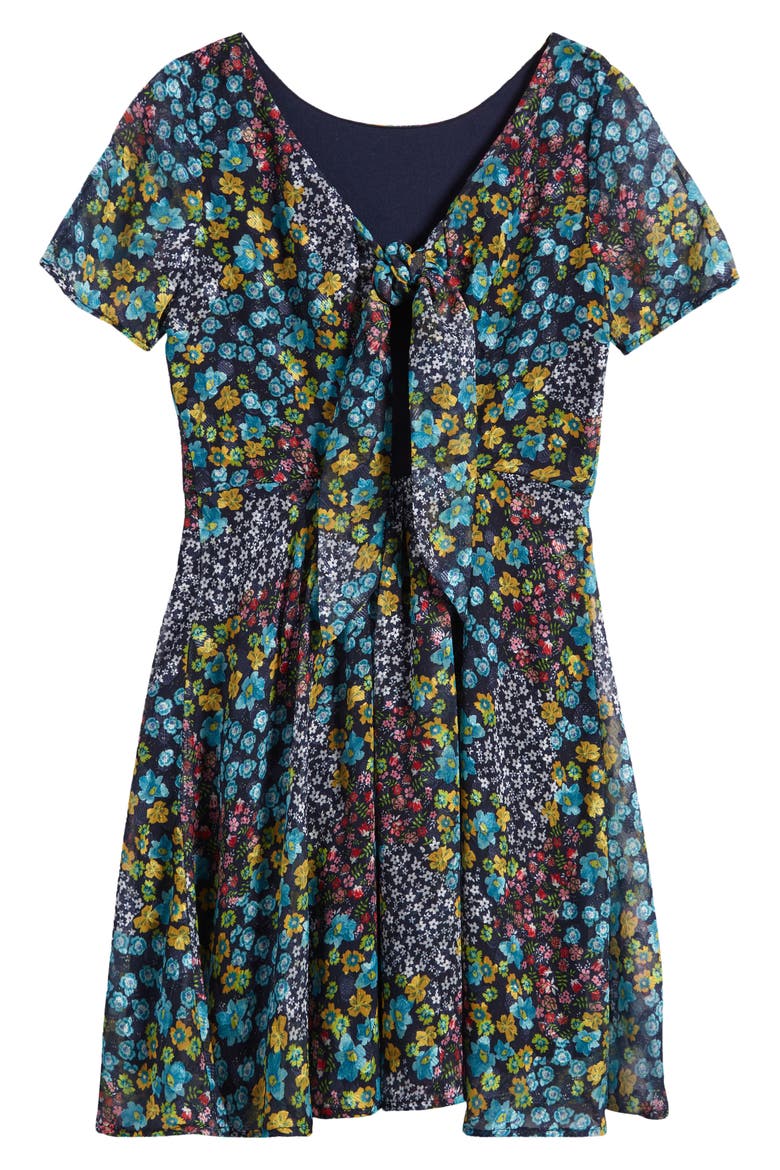 Kids' Floral Tie Back Skater Dress, Alternate, color, BLACK MULTI