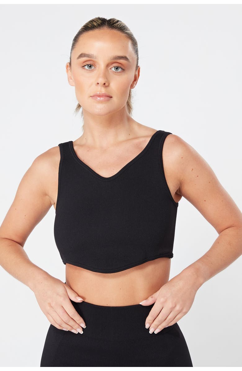 Twill Active Recycled Seamless Rib Dip Hem Sports Bra, Main, color,