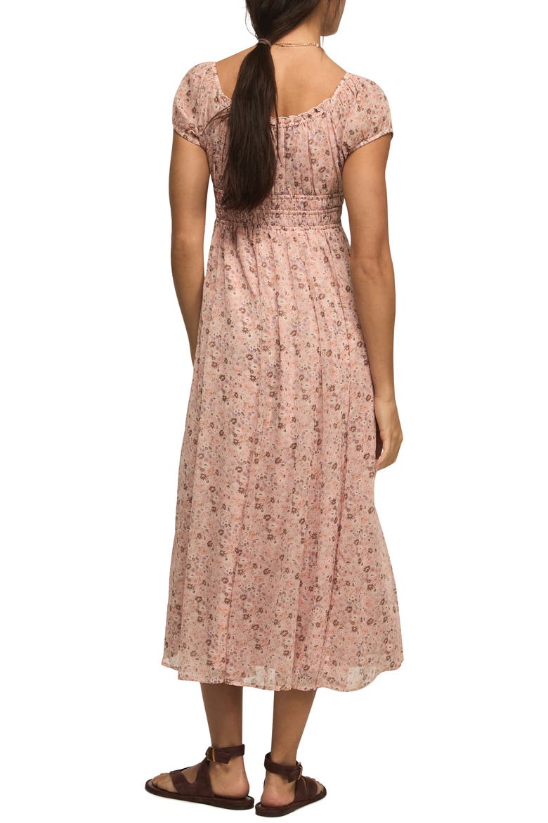 Smocked Floral Print Midi Dress, Alternate, color, BLUSH FLORAL