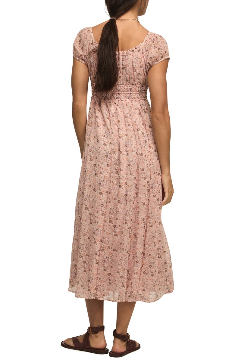 Lucky Brand Smocked Floral Print Midi Dress, Alternate, color, Blush Floral