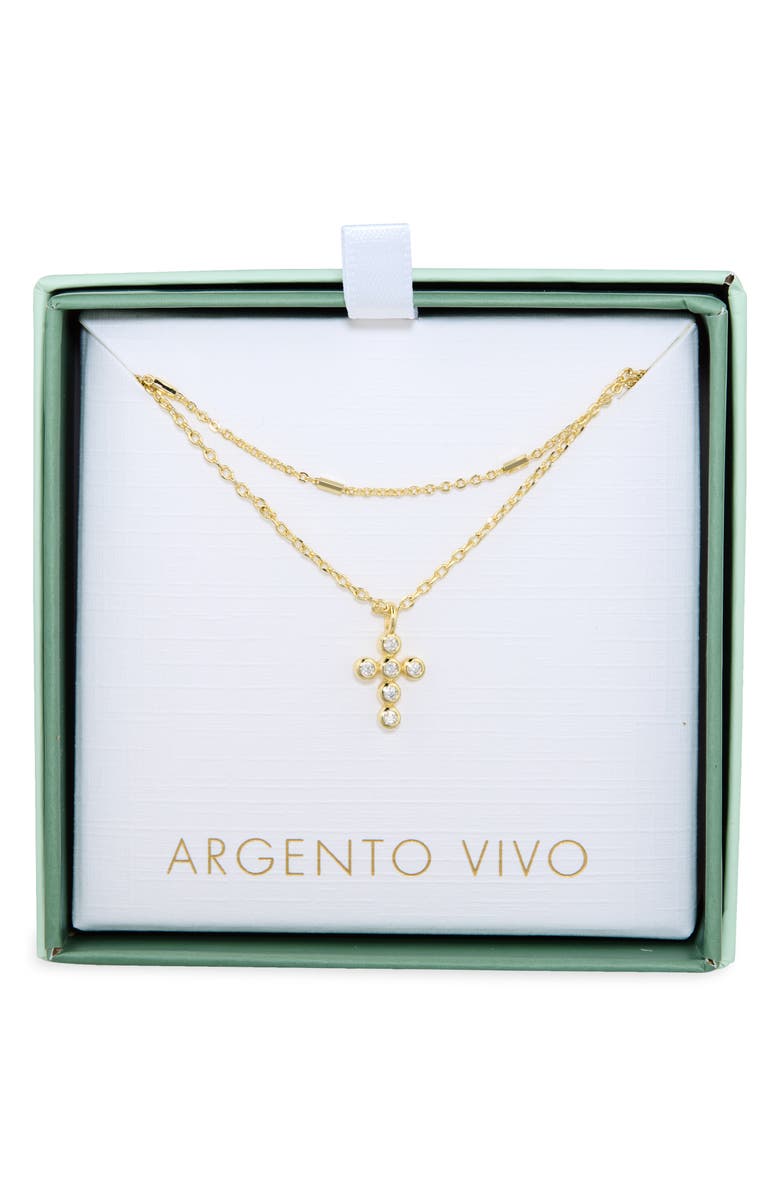 ARGENTO VIVO Layered Mini Cross Pendant Necklace, Main, color, Gold