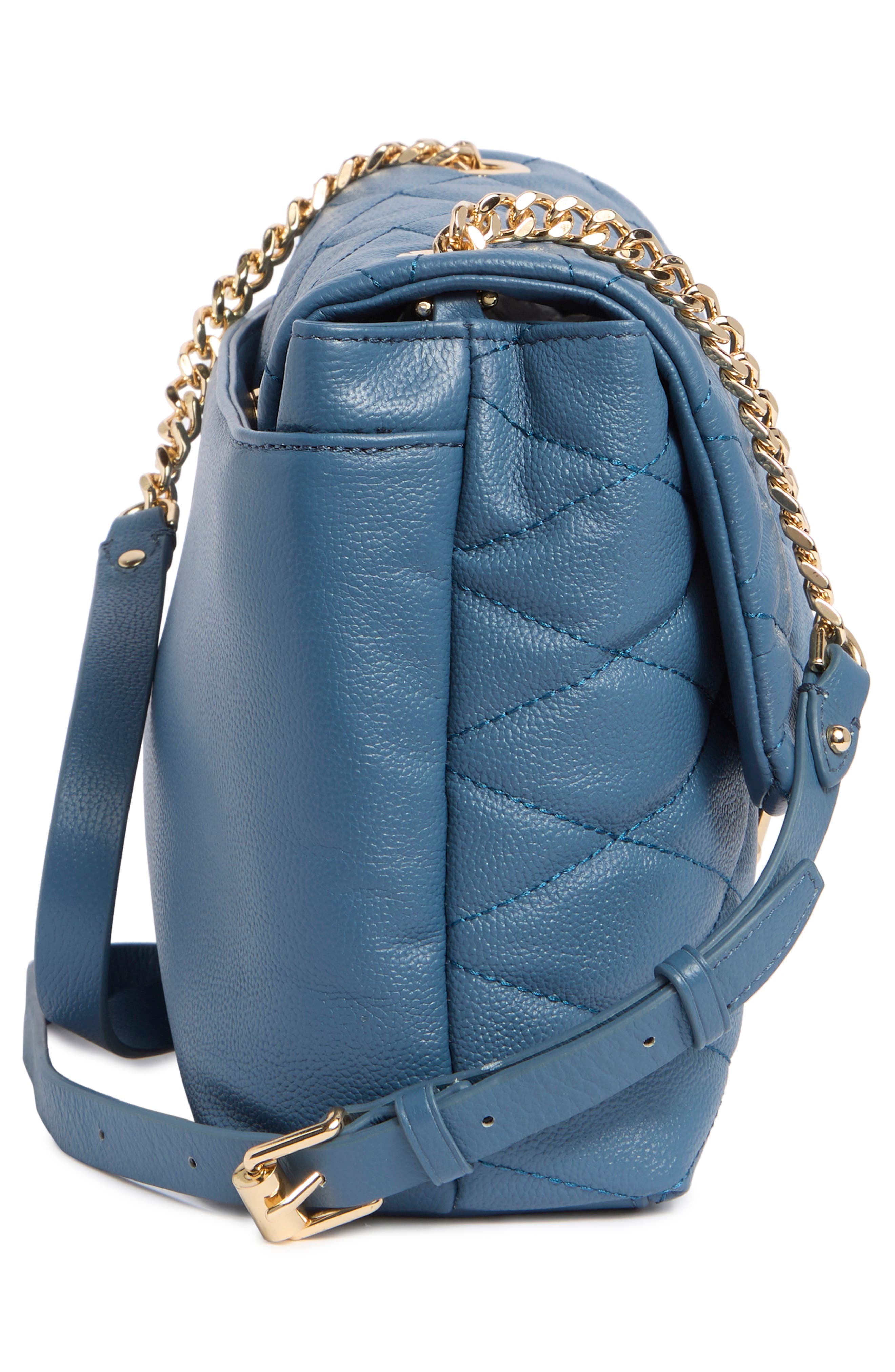 Edie Quilted Leather Convertible Shoulder Bag, Alternate, color, CIELO