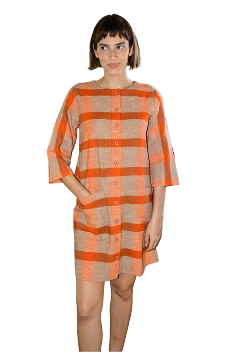 Whit Button Front Mini Shift Dress