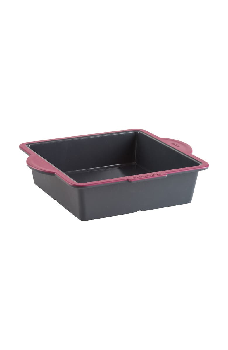 Trudeau Structure Silicone Pro 8" x 8" Square Cake Pan, Gray/Pink, Main, color,