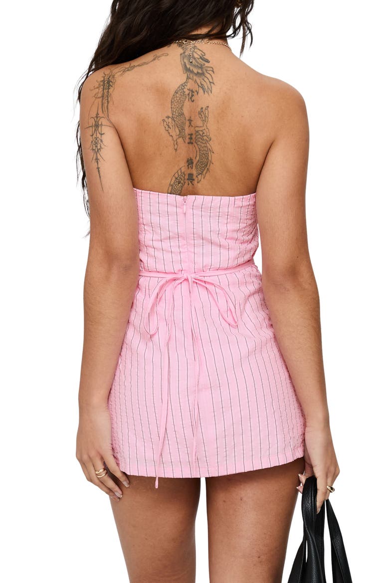 Yumiko Pinstripe Strapless Organic Cotton Romper, Alternate, color, PINK