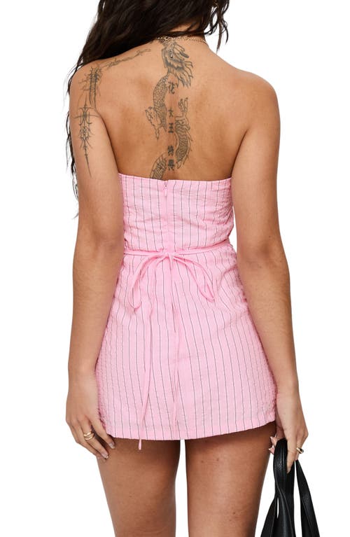 Princess Polly Yumiko Pinstripe Strapless Organic Cotton Romper In Pink