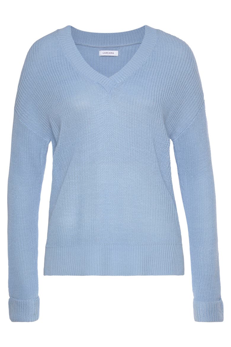 Ribbed V-Neck Sweater, Alternate, color, Blue