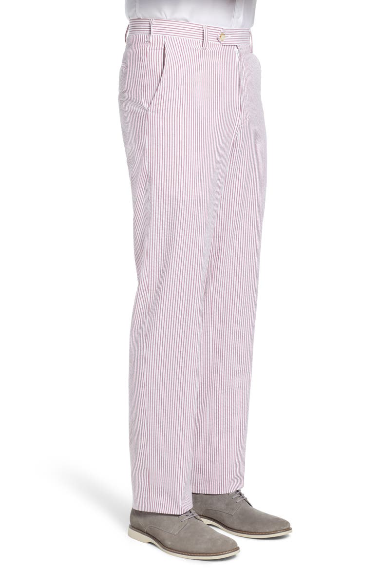 Flat Front Stripe Cotton Seersucker Pants, Alternate, color, GARNET