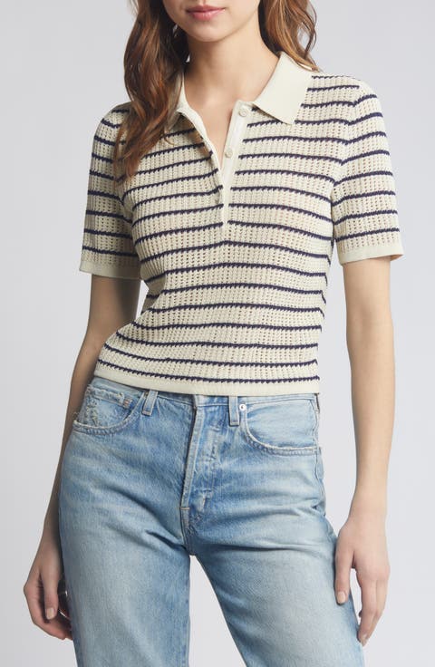 Viola Stripe Cotton Blend Polo Sweater