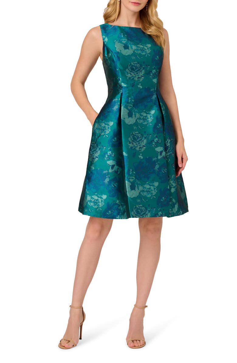 Adrianna Papell Floral Jacquard Fit & Flare Dress, Main, color,