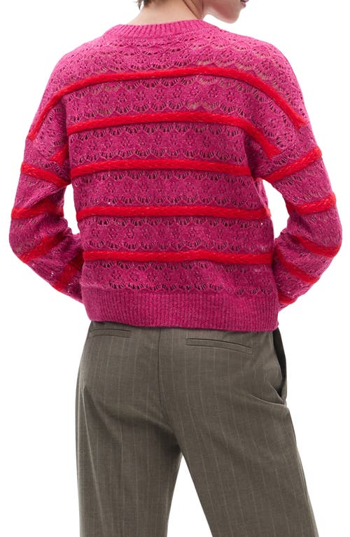 Shop Mango Textured Stripe Openwork Sweater In Pastel Pink