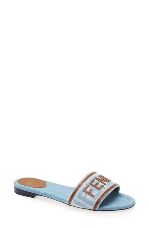 Flat Denim Logo Slide Sandal