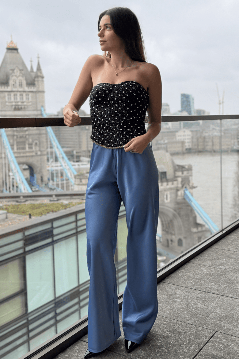 Olivette Satin Feel Wide Leg Pants, Alternate, color, Blue