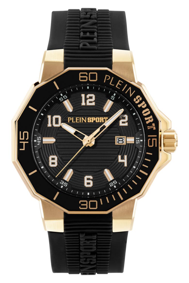 Titan Silicone Strap Watch, 44mm, Main, color, BLACK/ GOLD