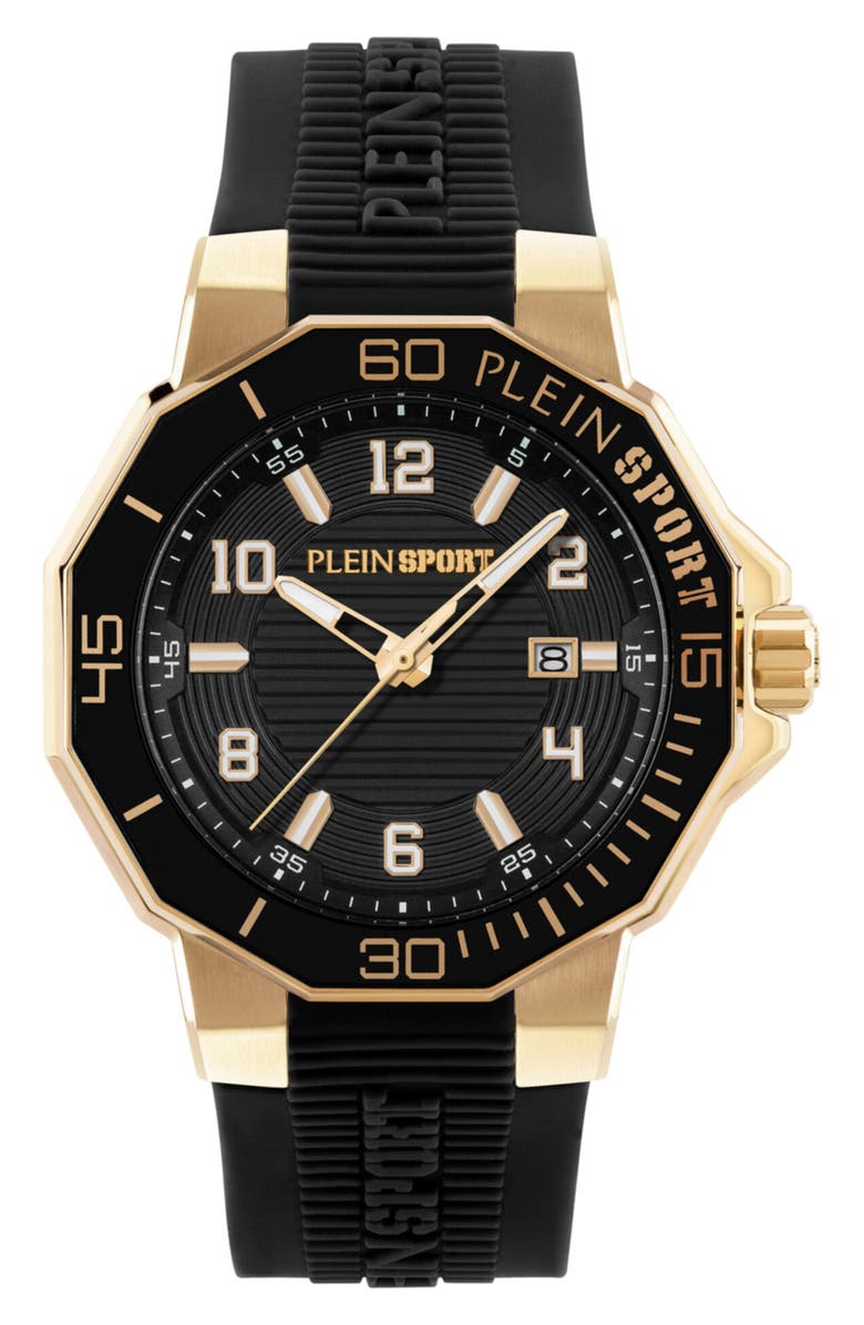 PLEIN SPORT Titan Silicone Strap Watch, 44mm, Main, color, Black/ Gold