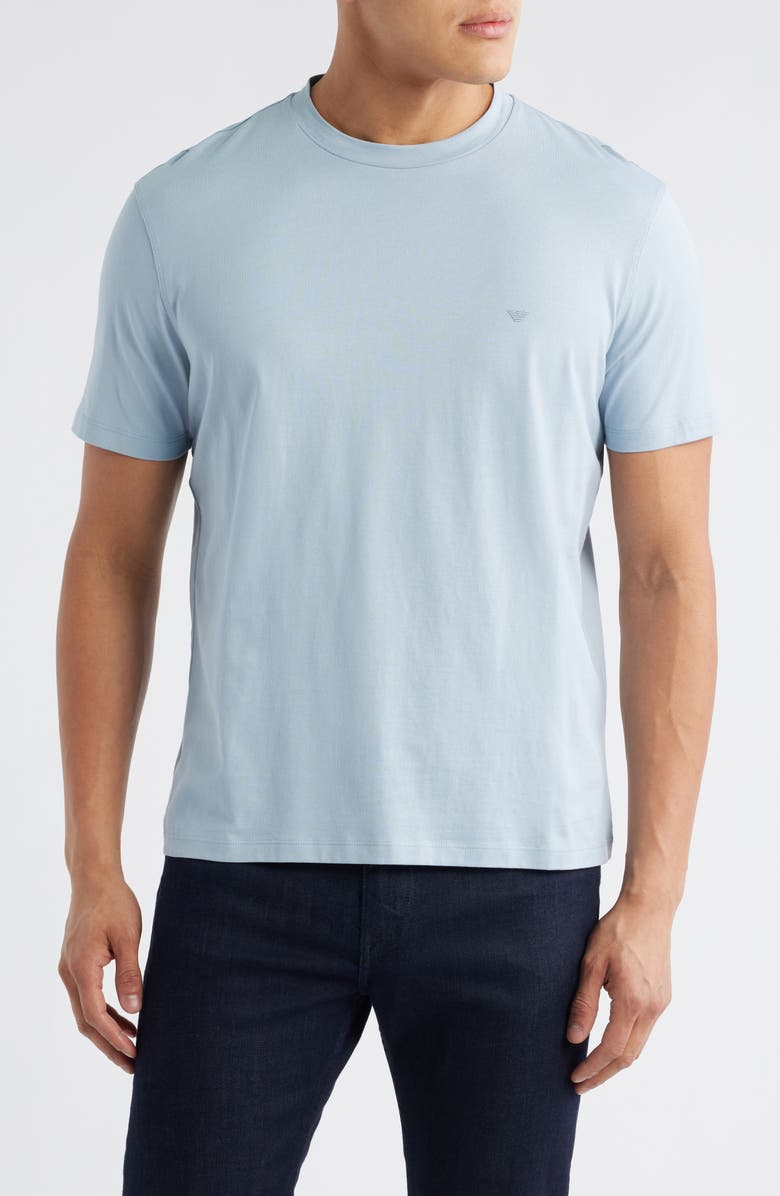 Emporio Armani Logo Embroidered Cotton T-Shirt, Main, color, Light Blue