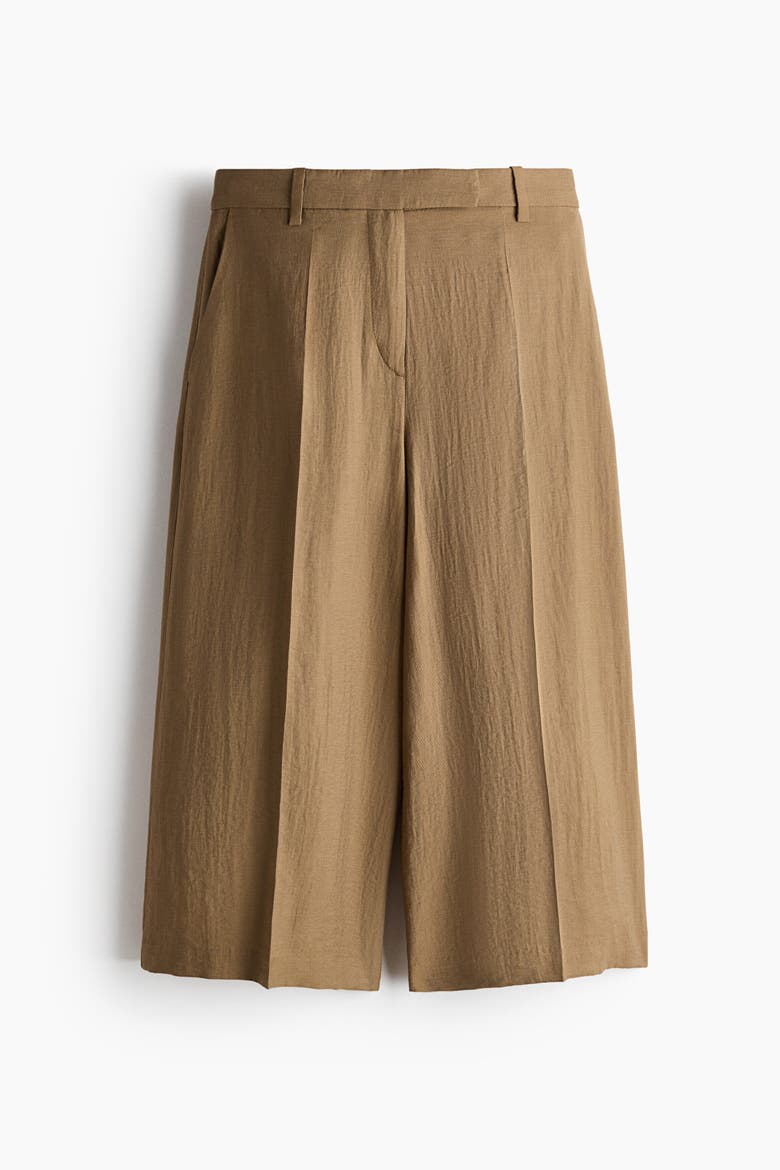 Tailored Linen-blend Culottes, Alternate, color, Dark beige
