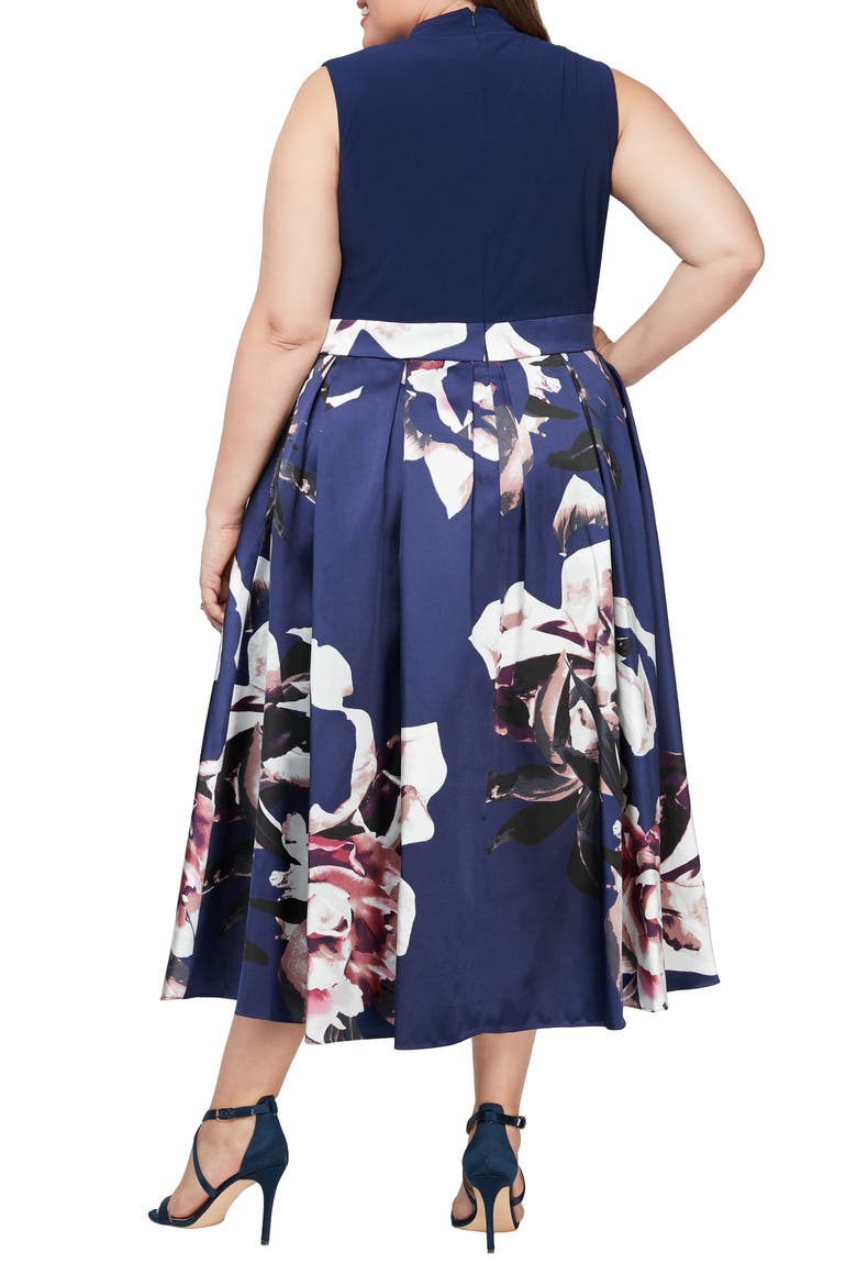 Floral Tie Belt High-Low Cocktail Dress, Alternate, color, NAVY MULTI