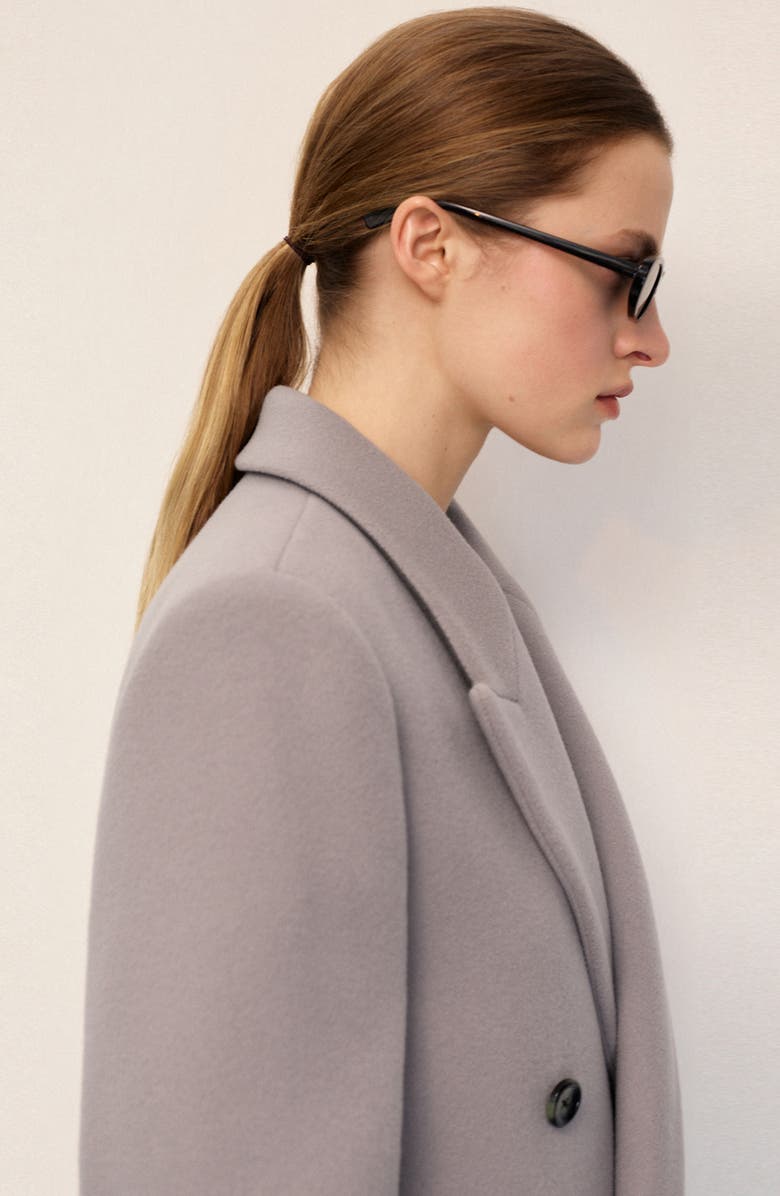 MANGO Double Breasted Virgin Wool Blend Coat, Alternate, color, Grey