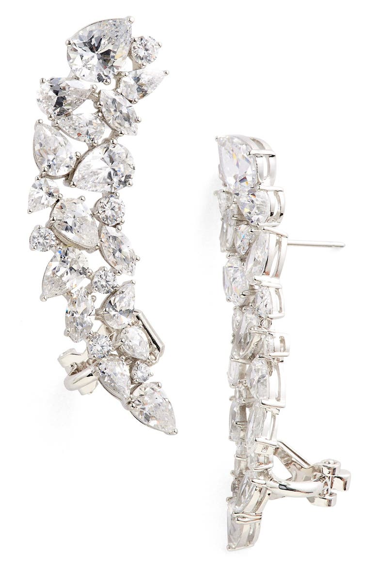 Cubic Zirconia Stud Ear Crawlers, Main, color, SILVER