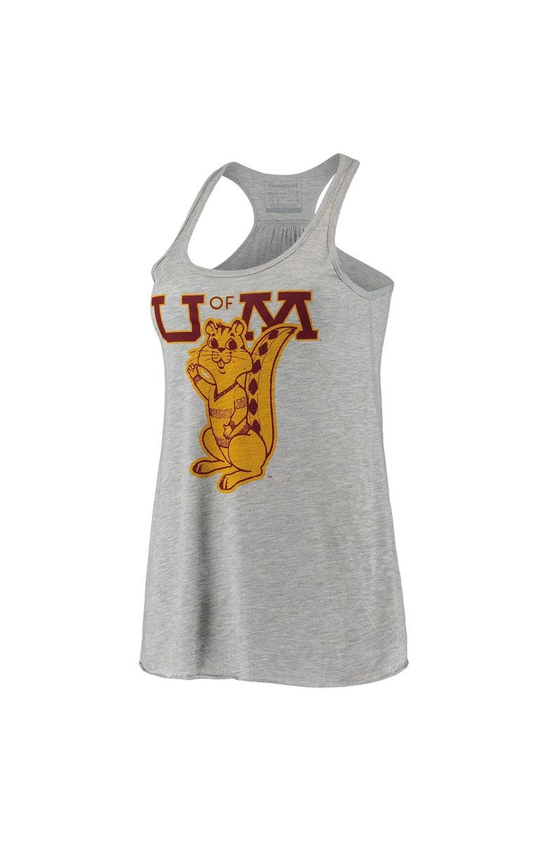 HOMEFIELD Women's Homefield Ash Minnesota Golden Gophers Vintage Racerback Tank Top, Alternate, color,