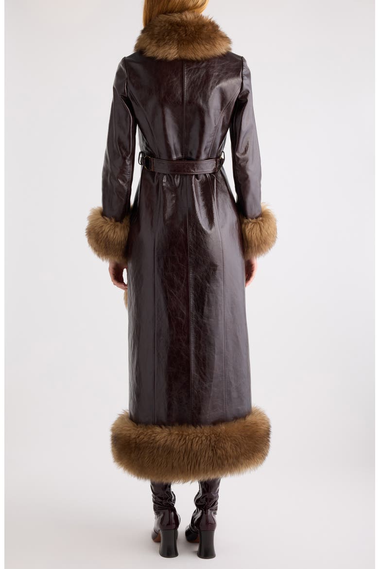 Leather & Genuine Shearling Long Column Coat, Alternate, color, ABYSSAL BROWN