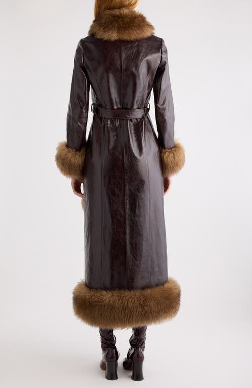 Chloé Lamb Shearling-trim Shiny Leather Long Coat In Brown
