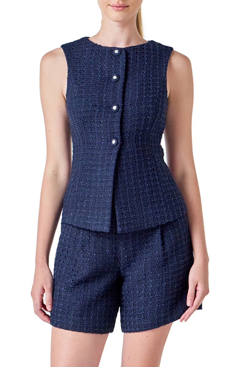 Endless Rose Tweed Vest, Main, color, Navy