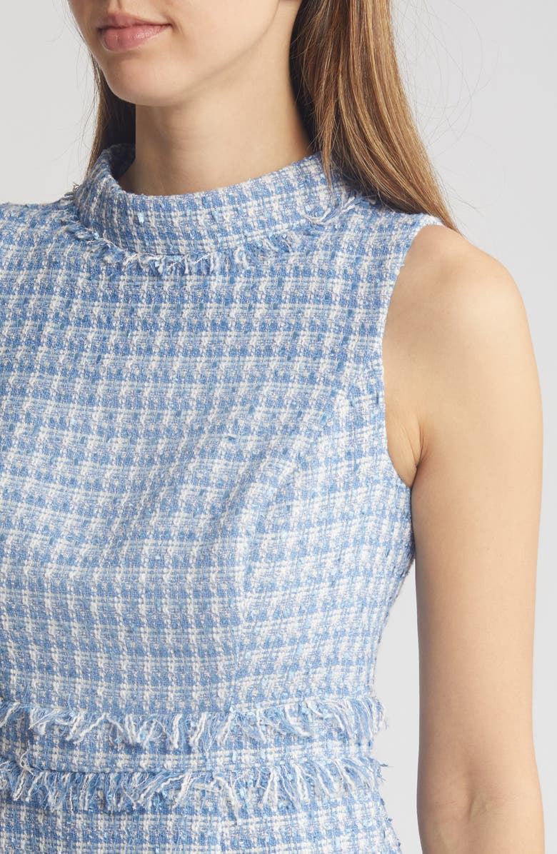Eliza J Sleeveless Mock Neck Tweed A-Line Dress, Alternate, color, Light Blue