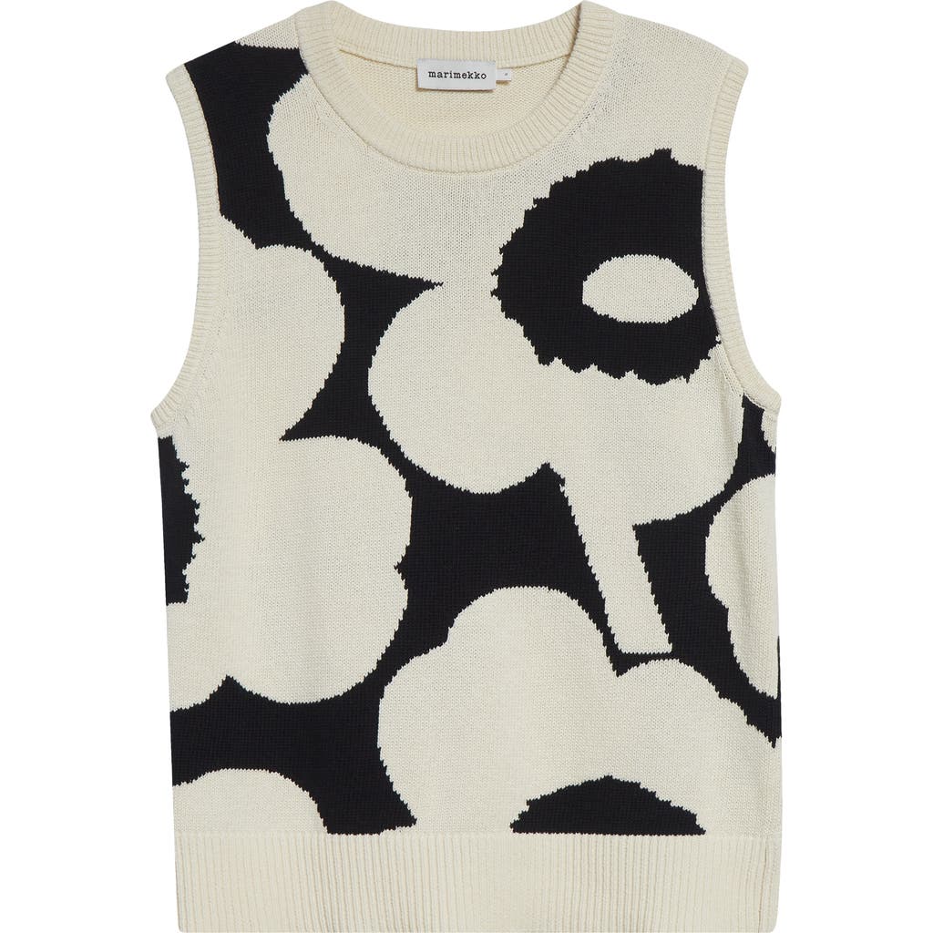 Marimekko Pioneeri Unikko Jacquard Cotton Sweater Vest In Off White Dark Grey