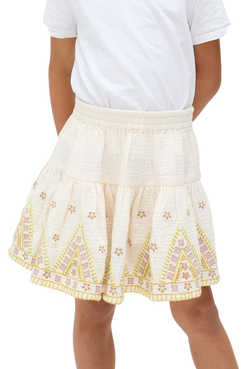 Raffya Kids Staranisse Tiered All Over Embroidered Skirt, Alternate, color, Ecru