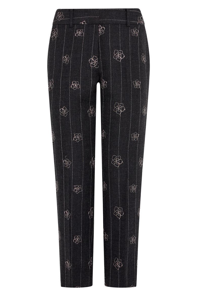 Nicola Embroidered Pinstripe Crop Pants, Alternate, color, BLACK/ WHITE