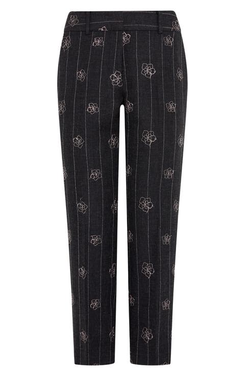 Nicola Embroidered Pinstripe Crop Pants