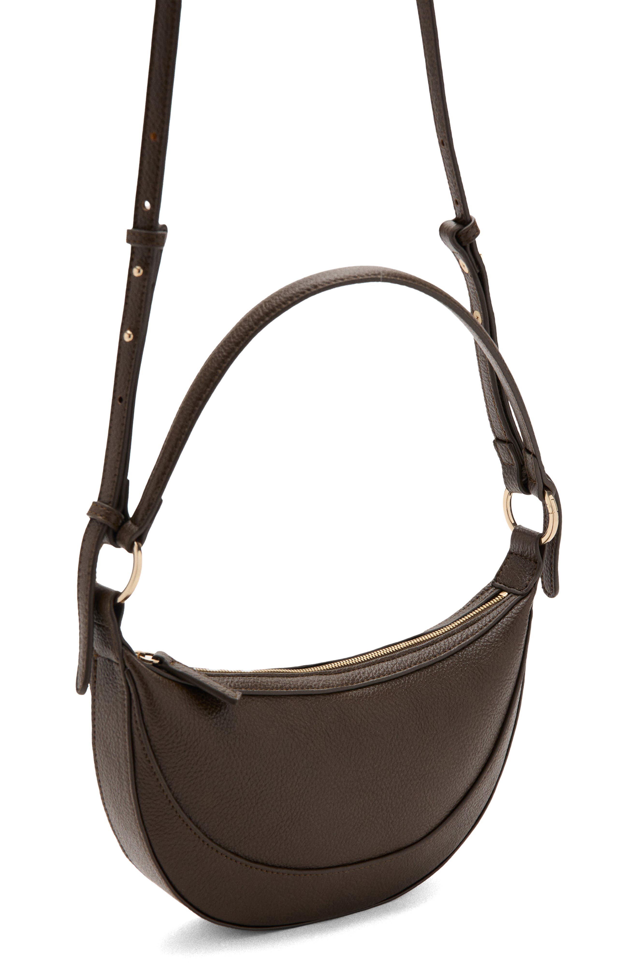 MANGO Oval Faux Leather Shoulder Bag, Alternate, color, Khaki