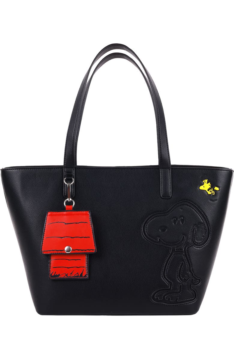 Daniele Nicole Peanuts Snoopy Minimal Tote Bag with Doghouse Cardholder, Main, color, Black