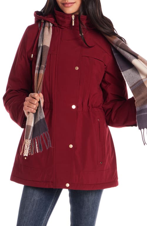 Gallery Water Resistant Insulated Stadium Coat With Removable Hood In Red