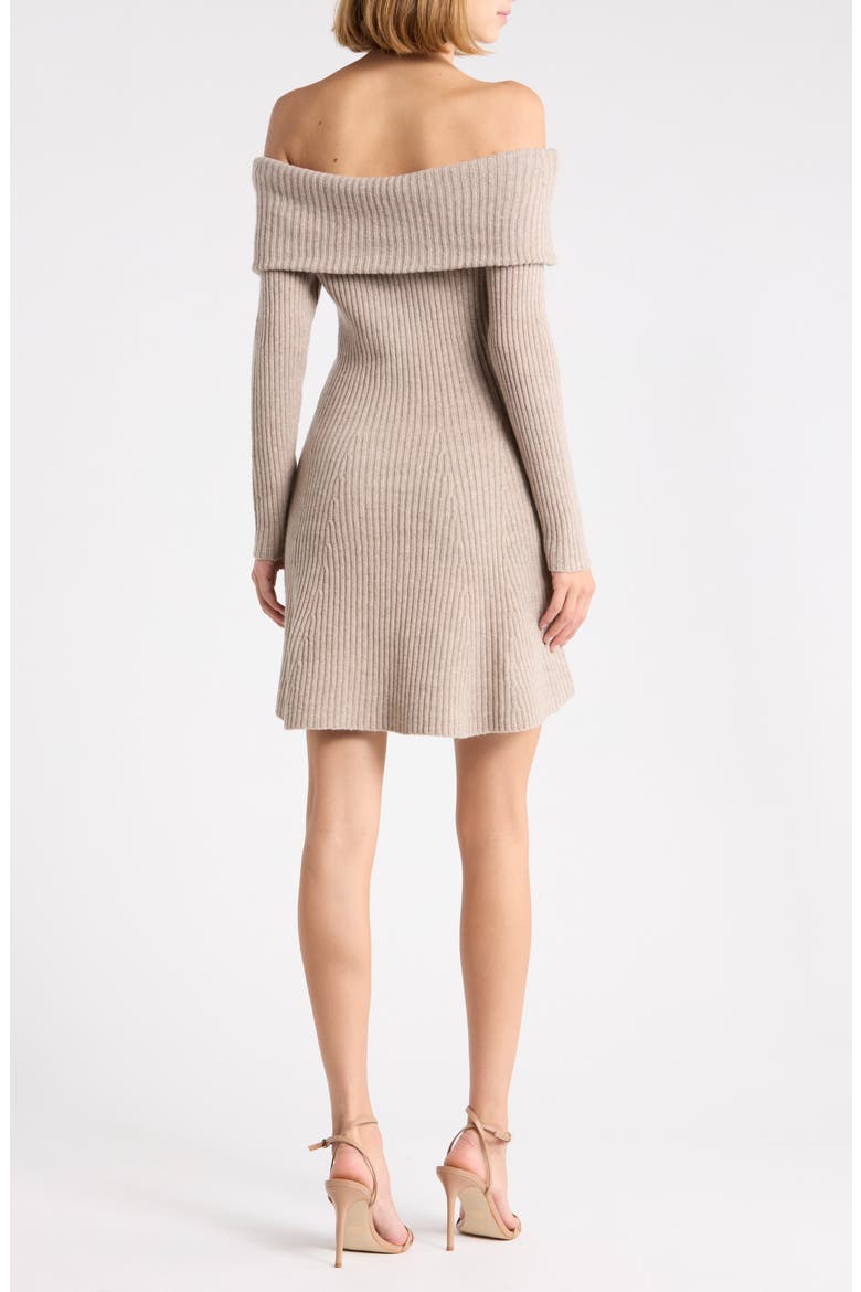 Off the Shoulder Ribbed Flare Minidress, Alternate, color, OATMEAL