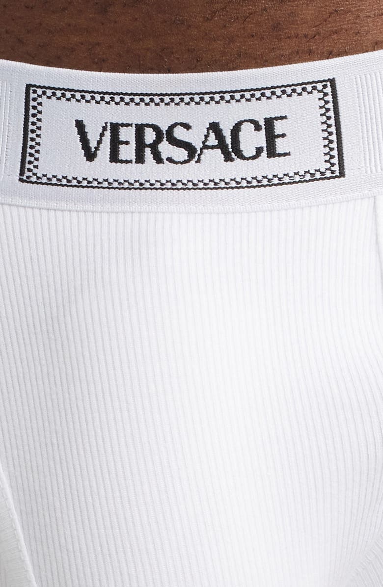 Versace '90s Logo Stretch Cotton Rib Briefs, Alternate, color, Optical White