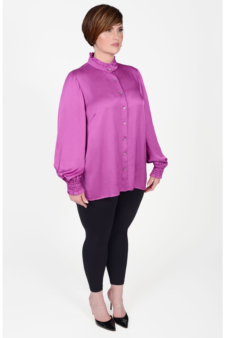 Torie Ruffle Collar Satin Blouse, Alternate, color, BERRY