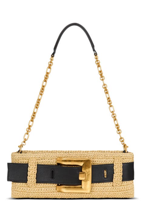 Anthem clutch bag in smooth leather and crochet