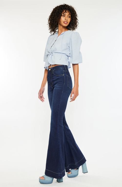 Kancan Braelynn Essentials High Rise Super Flare Jeans In Blue
