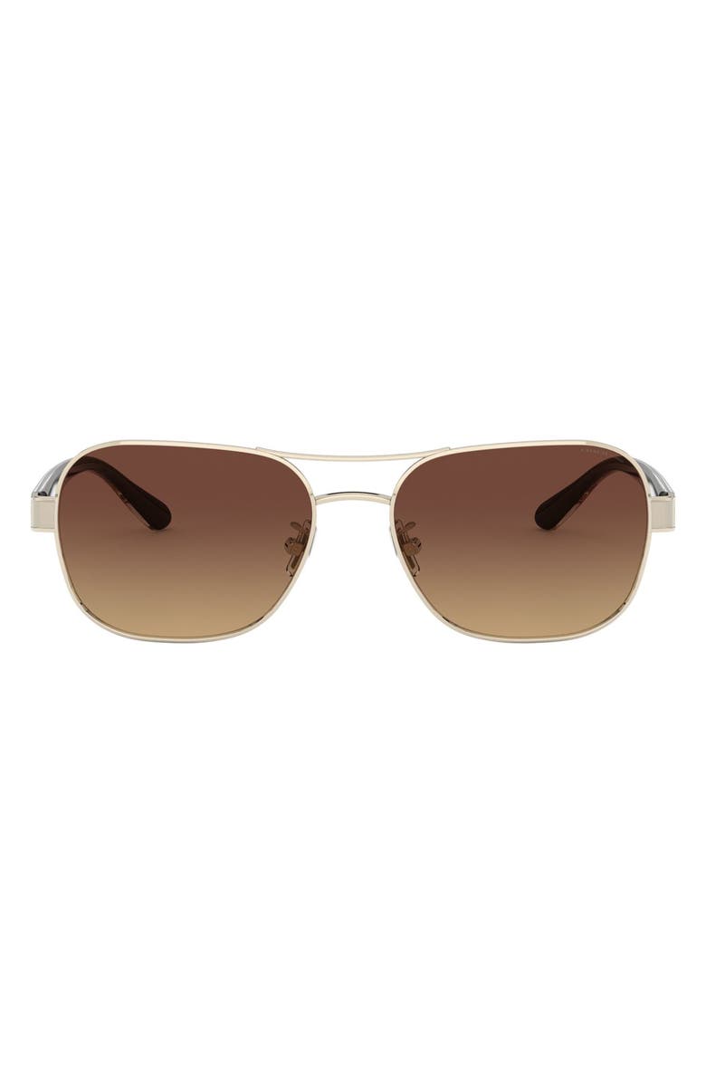 COACH 57mm Polarized Pilot Sunglasses, Main, color, Gold