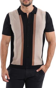 Spring + Mercer Stripe Short Sleeve Button-Up Polo Sweater