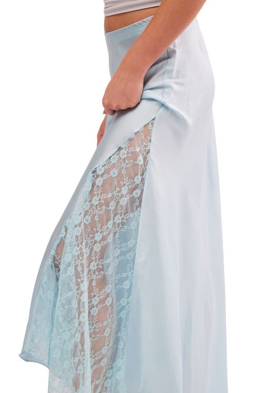 Free People Make You Mine Lace Inset Satin Maxi Slip Skirt In Blue