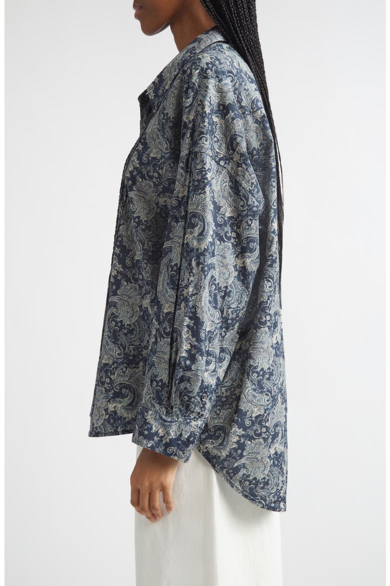 Drop Neck Pintuck Paisley Print Button-Up Shirt, Alternate, color, BLUE INDIGO PAISLEY