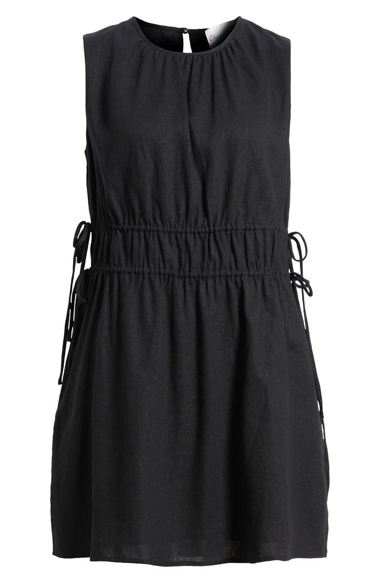Charles Henry Drawstring Waist Linen Blend Minidress, Alternate, color, Black