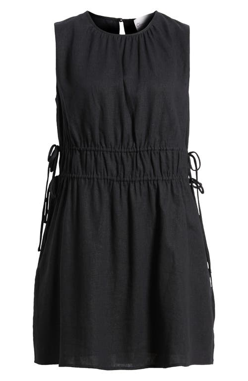Charles Henry Drawstring Waist Linen Blend Minidress In Black