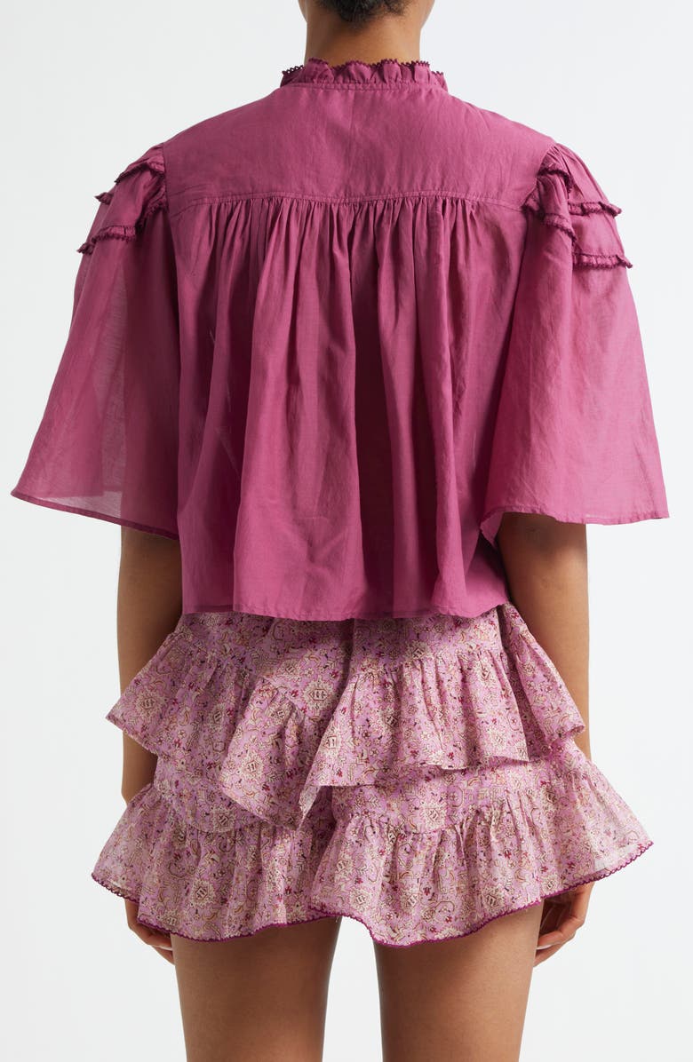 Isabel Marant Étoile Carmen Crop Ruffle Top, Alternate, color, Rosewood